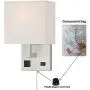 HomeFocus Bedside Wall Lamp Light with Outlet,Living Room Wall Lamp Light,Wall Sconces, Metal Satin Nickel, White Fabric Shade,Top Quality for Home and Hotel.