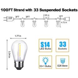 FMART 25ft LED Outdoor String Lights, Waterproof 8 E26 Sockets and 9 S14 Edison Vintage Bulbs(1 Spare), ETL Approved, 2700K Warm White LED Light String for Patio Wedding (White)