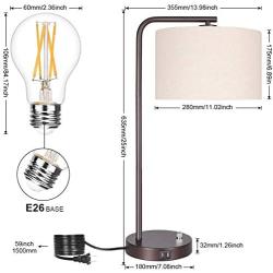 Side Table Lamp with Dual USB Ports, Dimmable Bedside Lamp Modern Nightstand Lamp Desk Reading Lamp with Linen Lampshade for Bedroom, Living Room, Study Room, Office, 8W 2700K LED Edison Bulb Included
