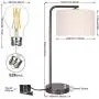 Side Table Lamp with Dual USB Ports, Dimmable Bedside Lamp Modern Nightstand Lamp Desk Reading Lamp with Linen Lampshade for Bedroom, Living Room, Study Room, Office, 8W 2700K LED Edison Bulb Included