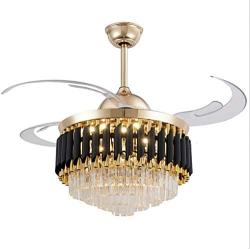 Sky Demons 42” Modern luxury Fandelier Crystal Chandelier Lamp Ceiling Fan light with Invisible Retractable Blades for Living Room Dining Room Kitchen,French Gold