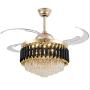 Sky Demons 42” Modern luxury Fandelier Crystal Chandelier Lamp Ceiling Fan light with Invisible Retractable Blades for Living Room Dining Room Kitchen,French Gold