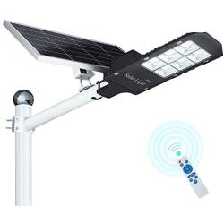 300W LED Solar Street Lights, Outdoor Dusk to Dawn Pole Light with Remote Control, Waterproof, Ideal for Parking Lot, Stadium, Yard, Garage and Garden (Cool White)