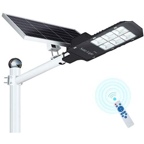 300W LED Solar Street Lights, Outdoor Dusk to Dawn Pole Light with Remote Control, Waterproof, Ideal for Parking Lot, Stadium, Yard, Garage and Garden (Cool White)