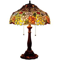 Romantic Rose Table Lamp for Bedside Lighting, Tiffany Style Retro Stained Glass Desk Lamps Pastoral Floral Reading Lights for Bedroom Living Room Cafe Gift Light, 110-240V,40W