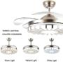 YEELED Light 42'' Remote Control Reversible Retractable Ceiling Fans with 3 Changing Light Color and 6-Gear Fan Speed Invisible Ceiling Fan Chandelier for Indoor Living Room Bedroom Dining Room Ceiling Light Kits with Fans (42 Inch, Silver-06)