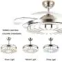 YEELED Light 42'' Remote Control Reversible Retractable Ceiling Fans with 3 Changing Light Color and 6-Gear Fan Speed Invisible Ceiling Fan Chandelier for Indoor Living Room Bedroom Dining Room Ceiling Light Kits with Fans (42 Inch, Silver-06)