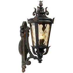 Casa Marseille Traditional Outdoor Wall Light Fixture Mediterranean Veranda Bronze Scroll 22'' Champagne Hammered Glass for Exterior House Porch Patio Deck - John Timberland