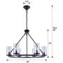 Homenovo Lighting 6-Light Wagon Wheel Chandelier with Glass Shade, Matte Black Finish