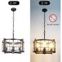 Bizinlumin Round Rustic Chandelier, Black Metal and Wood Farmhouse Drum Chandelier Lighting Industrial Cage Dining Room Foyer Pendant Light Fixture 4 Lights Edison E26 BY19002A