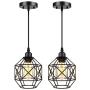 Pendant Lighting, Industrial Light Fixture, Retro Vintage Farmhouse Pendant Lights , Black Metal Cage Hanging Lights, Ceiling Lamp for Kitchen Island, Living Room, Dining Room, Loft, E26 Base, 2-Pack
