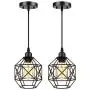 Pendant Lighting, Industrial Light Fixture, Retro Vintage Farmhouse Pendant Lights , Black Metal Cage Hanging Lights, Ceiling Lamp for Kitchen Island, Living Room, Dining Room, Loft, E26 Base, 2-Pack