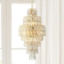 Hourglass Gold Pendant Chandelier 13'' Wide Modern Clear Crystal 9-Light Fixture for Dining Room House Foyer Kitchen Island Entryway Bedroom Living Room - Vienna Full Spectrum