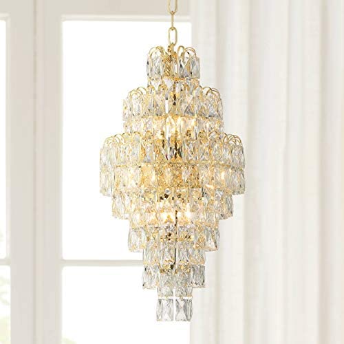Hourglass Gold Pendant Chandelier 13'' Wide Modern Clear Crystal 9-Light Fixture for Dining Room House Foyer Kitchen Island Entryway Bedroom Living Room - Vienna Full Spectrum