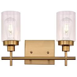 LIGOTFIRE Vanity Light Fixture 2 Light Brushed Brass Wall Sconce Modern Style with Clear Glass Shade for Bathroom Hallway Bedroom Living Room Kitchen