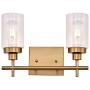 LIGOTFIRE Vanity Light Fixture 2 Light Brushed Brass Wall Sconce Modern Style with Clear Glass Shade for Bathroom Hallway Bedroom Living Room Kitchen