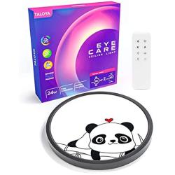 TALOYA LED Ceiling Light with Remote Control, Eye-Caring Dimmable 24W, CRI95, Black Round Lamp with Adorable Panda Pattern for Boy, Bedroom, Study Room