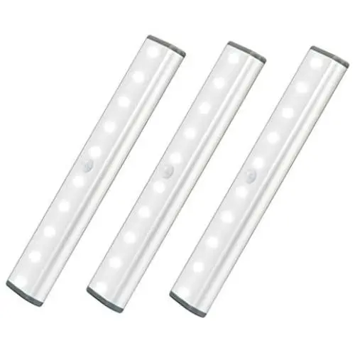 LED Motion Sensor Cabinet Light,Under Counter Closet Lighting, Wireless USB Rechargeable 10-LED Kitchen Lights,Battery Powered Operated Light, Stick On Lights for Wardrobe,Cabinet,Cupboard （3Pack）