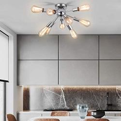 LIGHTESS Sputnik Ceiling Light Vintage Semi Flush Mount Ceiling Light with 9 UL Sockets Industrial Sputnik Ceiling Lighting Chrome Finished E26 Base for Kitchen Dinning Living Room