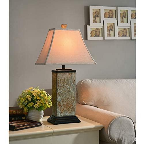 29'' Natural Table Lamp Block, Metal Desk Lamp with Shade Rustic Reading Light Copper for Bedroom Living Room