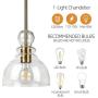 Brass Ceiling Light, HLFVLITE Mini Pendant Light Fixtures Adjustable Hanging Ceiling Lamp for Kitchen Island Dining Room Farmhouse, 7'' Wide Clear Seeded Glass Shade, Antique Brass Finish