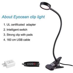 Clip on Light Reading Lights, EYOCEAN Desk Lamps, Eye Protection Kids Desk Lamp with Strong Clamp, Flexible Night Light 3 Modes 9 Dimming Levels(Included AC Adapter) Black