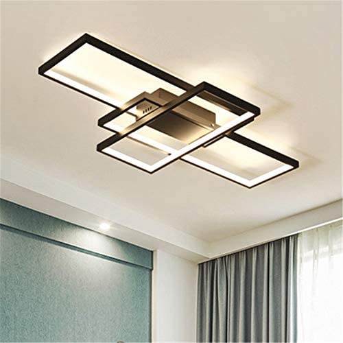 BAYCHEER Black 3 Rectangle Frame LED Living Room Dining Room Flush Mount Ceiling Light Fixtures Ceiling Hanging Lighting Modern Hotel Lobby Kitchen Bedroom Decor Ceiling Lamp,Warm light-43''