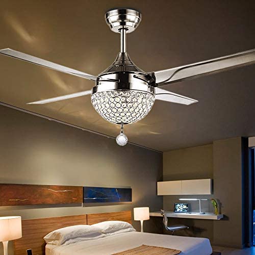 TiptonLight Modern Ceiling Fans with Light, Remote control Crystal Chandelier Ceiling Fans 44Inch Home Decorative Lamp for Living Room, Bedroom, Dining Room