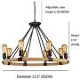 NOXARTE Black Chandelier Hemp Rope Wagon Wheel Pendant Light Retro Lighting Fixture for Dining Room Living Room 8-Light