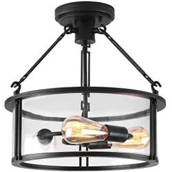 Maxax Semi Flush Mount Ceiling Light Lighting, 3 Lights Close to Ceiling Light Fixtures Pendant Lighting with Clear Glass Shade for Dining Room, Living Room (Antique Black)