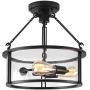 Maxax Semi Flush Mount Ceiling Light Lighting, 3 Lights Close to Ceiling Light Fixtures Pendant Lighting with Clear Glass Shade for Dining Room, Living Room (Antique Black)