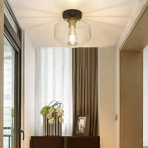 DLLT Farmhouse Semi Flush Mount Ceiling Light, Classic Glass Pendant Ceiling Light Fixture-Transparent Shade Lighting for Hallway, Entryway, Passway, Dining Room, Bedroom, Corridor, Foyer, E26 Base DLLT Farmhouse Semi Flush Mount Ceiling Light, Classic Glass Pendant Ceiling Light Fixture-Transparent Shade Lighting for Hallway, Entryway, Passway, Dining Room, Bedroom, Corridor, Foyer, E26 Base