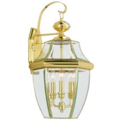 Livex Lighting 2351-02 Monterey 3 Light Outdoor Polished Brass Finish Solid Brass Wall Lantern with Clear Beveled Glass