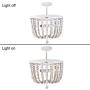 A1A9 Farmhouse Wood Bead Chandelier, Antique Rustic Pendant Light with Distressed White Finishing, 3-Lights Bohemia Semi Flush Mount Ceiling Lights for Dining Room Kitchen Bedroom Foyer D15.7''