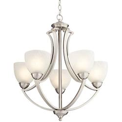 Milbury Satin Nickel Chandelier 24'' Wide Modern White Glass 5-Light Fixture for Dining Room House Foyer Kitchen Island Entryway Bedroom Living Room - Possini Euro Design