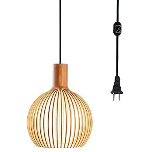 ANYE 15ft Black Plug-in UL On/Off Dimmer Switch Cord Retro Minimalist Style E26 Lamp Holder Wood Birdcage Pendant Light for Dining Room Cafe Restaurant Bulbs Not Included