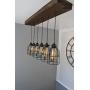 West Ninth Vintage Fayette Wood Pendant Chandelier Light - Farmhouse Rustic Lighting for Kitchen Island - Dining Room - Bar - Industrial - Billiard Table - Edison Cages - Six Pendants - Jacobean