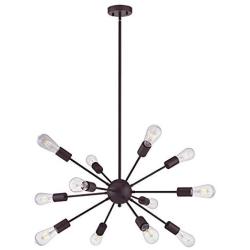 VINLUZ Sputnik Chandelier Oil Rubbed Bronze 12 Lights Modern Farmhouse Chandelier Lighting Mid Century Pendant Semi-Flush Mount Ceiling Lighting Fixture for Kitchen Dining Room Living Room