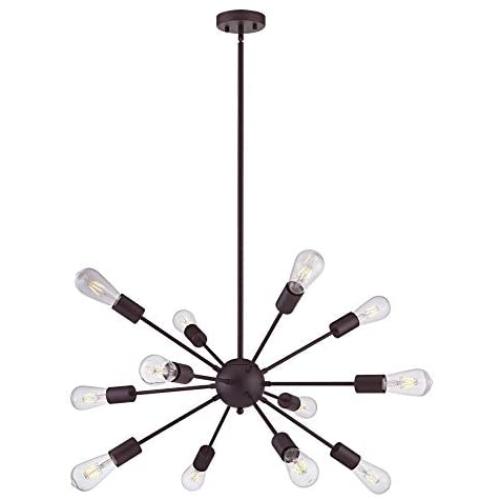 VINLUZ Sputnik Chandelier Oil Rubbed Bronze 12 Lights Modern Farmhouse Chandelier Lighting Mid Century Pendant Semi-Flush Mount Ceiling Lighting Fixture for Kitchen Dining Room Living Room