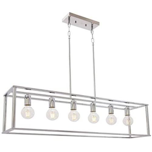 BONLICHT 6 Light Farmhouse Chandeliers Chrome Rectangle Modern Light Fixtures Ceiling Hanging,Ding Room Pendant Lighting for Kitchen Island Pool Table Foyer Living Room