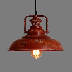 NIUYAO Vintage Pendant Light Retro Red Rust Finish Industrial Barn Suspension Single Light Metal Chandeliers Indoor Decoration