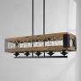 Kitchen Island Lighting, Wood Farmhouse Chandelier, Dining Room Hanging Fixture with 5 Glass Globes, 32”L x 10”H