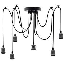 EmyTock Lighting Industrial Cluster 6 Way Pendant Light Fittings, Loft Bar Triple Hanging Pendant Ceiling Lights with Adjustable 200cm Wires for Kitchen Island Living Room Dining Room Black