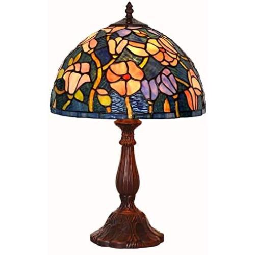 Tiffany Style Table Lamp with Plug in, Stained Glass Shade Bedside Lamp ，1 Lights Desk Lamp for Living Room Bedroom Reading Lights，Multi-Colored （12 inch） (Color : 1)