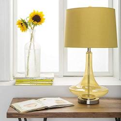 MISC 26'' Gold Table Lamp Glass, 3 Way Switch Reading Light with Drum Shade Yellow Desk Lamp Accent for Bedroom Living Room, Linen