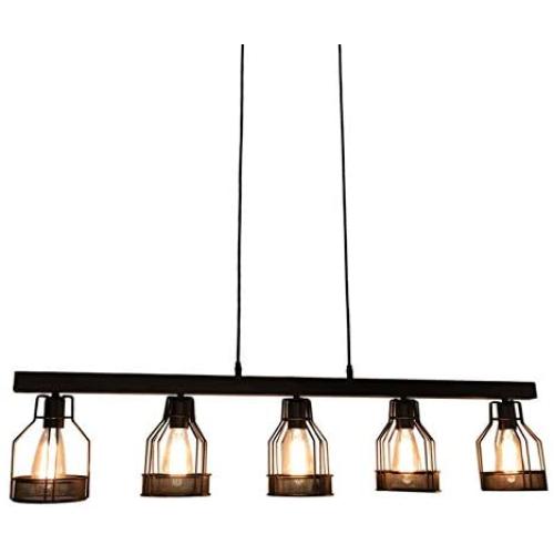 OYIPRO Industrial Kitchen Island Light, 5 Lights Pendant Light Metal Wire Cage Hanging Lamp Rustic Ceiling Light Fixture E26 Socket