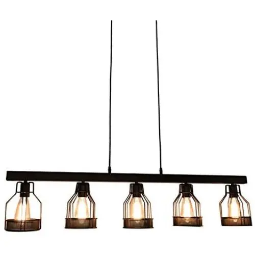 OYIPRO Industrial Kitchen Island Light, 5 Lights Pendant Light Metal Wire Cage Hanging Lamp Rustic Ceiling Light Fixture E26 Socket