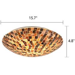 Artzone Handcrafted Tiffany Light Fixtures Ceiling, Tiffany Lamp Ceiling, Stained Glass Ceiling Light for Foyer, Living Room, Dining Room, Bedroom, Bathroom - 16'' Natural Shell Lampshade