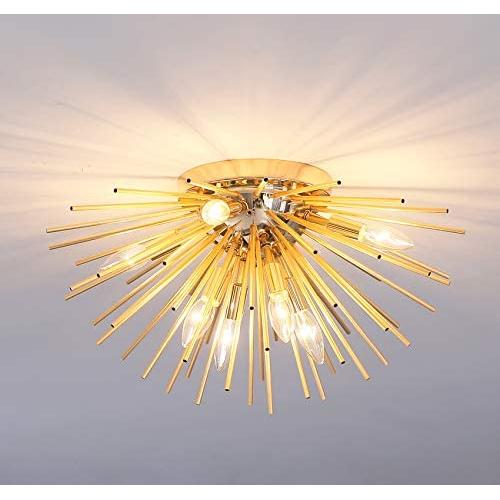 Dellemade Sputnik Chandelier, 8-Light Flush Mount Ceiling Light for Bedroom, Living Room, Dining Room, Office (Gold)