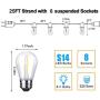 YVETTE LED Outdoor String Lights 25ft, Waterproof Backyard String Lights, Linkable ETL Approved 8 Base Sockets 2200K WarmWhite 9 S14 Bulbs(1 Spare) for BBQ Porch Wedding Garden Party (White)